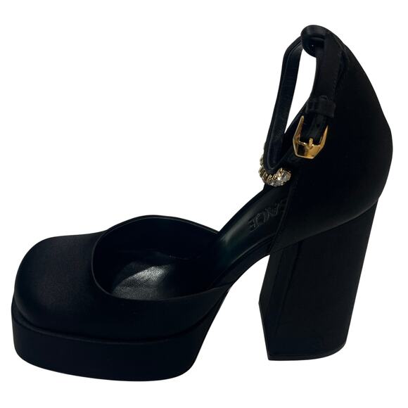 S7 VERSACE $1,525 Aevita Platform Heels w Crystals Medusa Charm Satin IT39/US9 - Picture 4 of 12